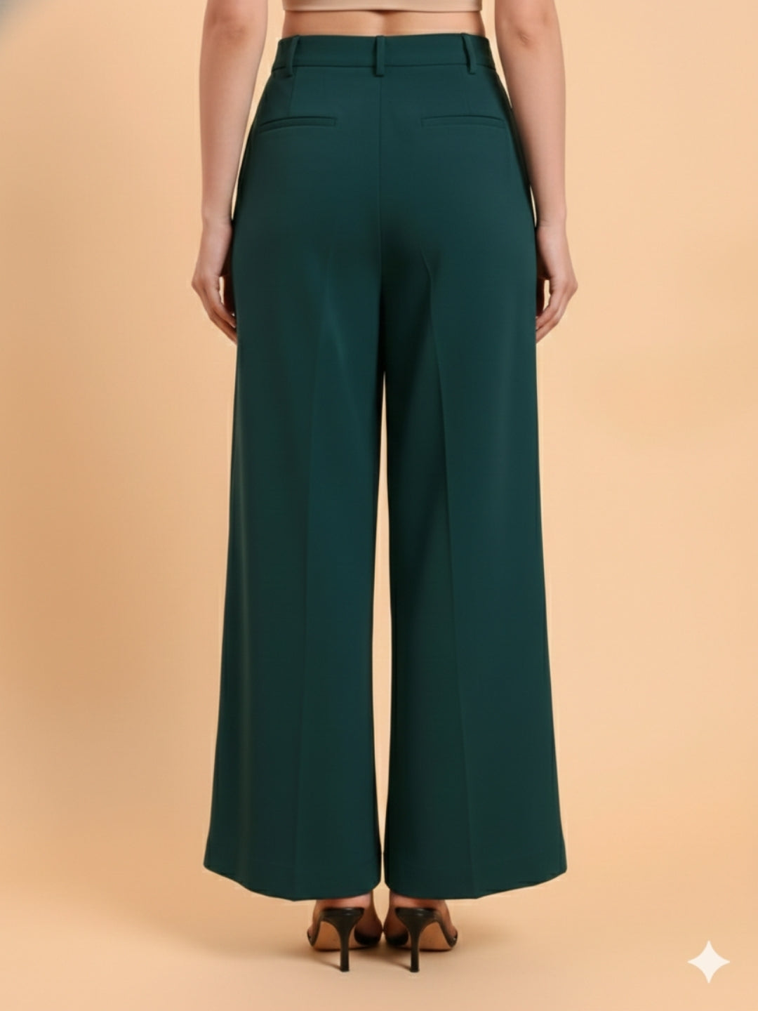 Women Green Invert Pleated Trouser