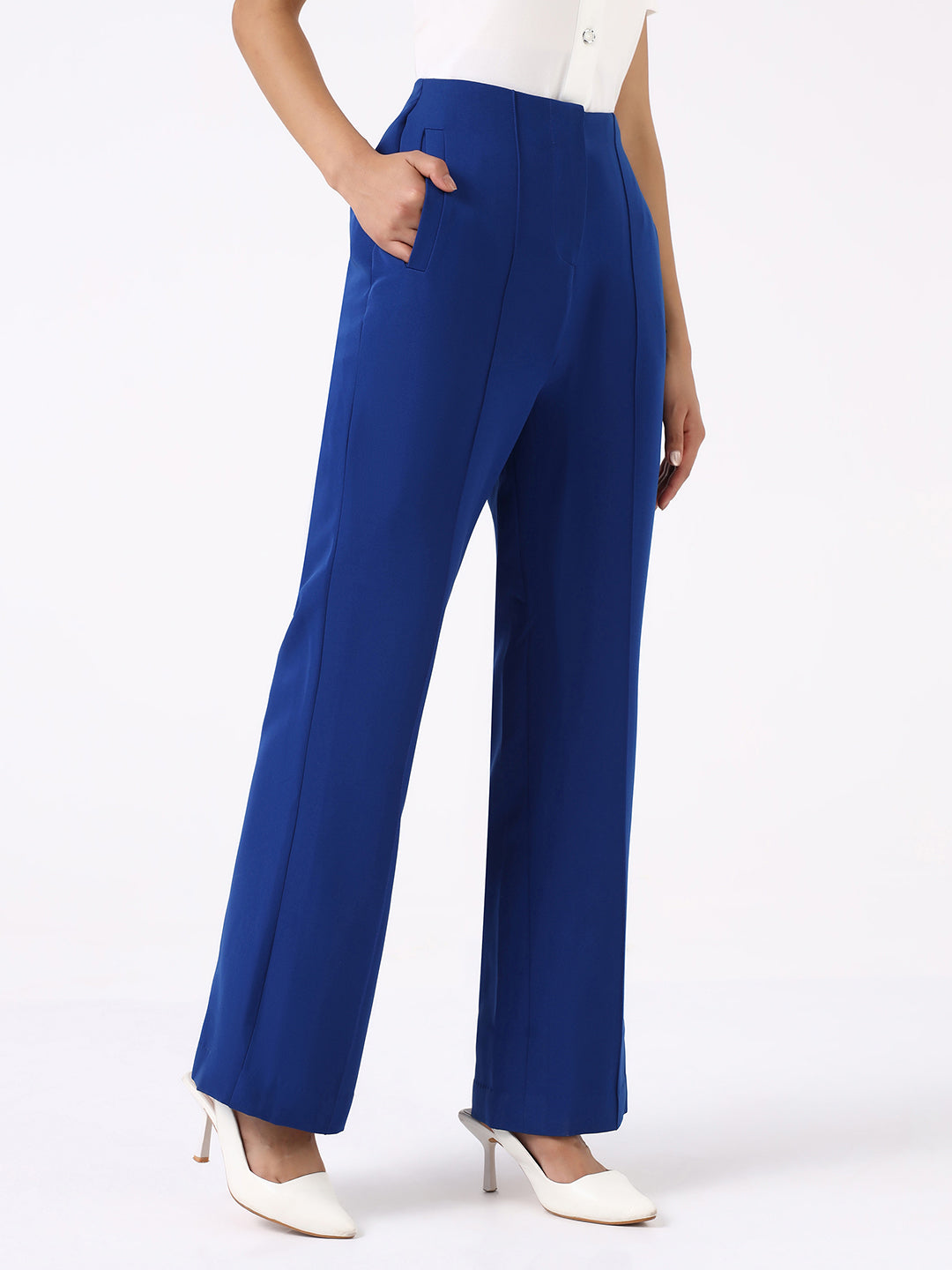 Women Ink Blue High-Rise Pintucked Trousers