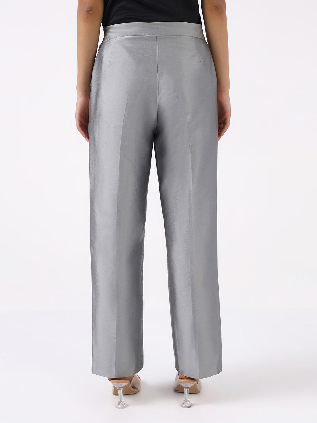 Women Light Grey Mid Rise Pleated Trouser