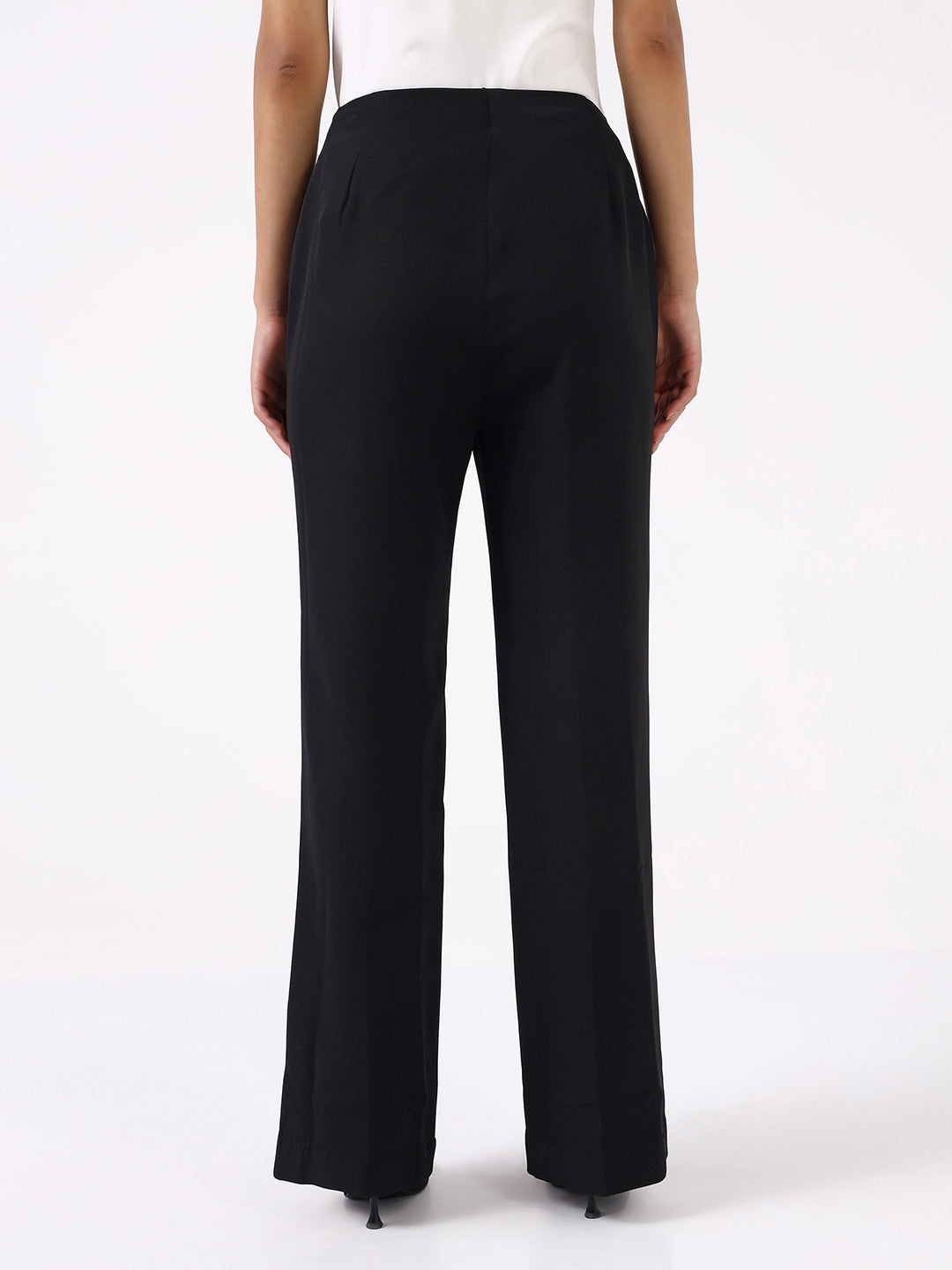 Women Black High-Rise Pintucked Trousers