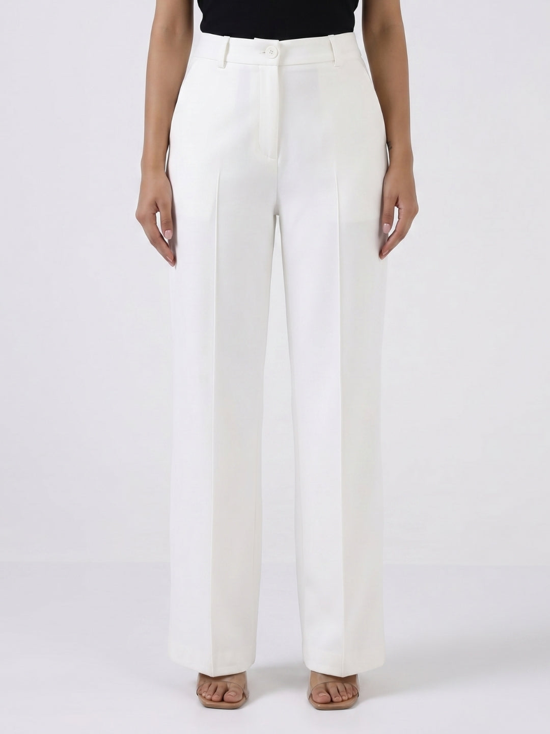 Women White High-Rise Pintucked Trousers