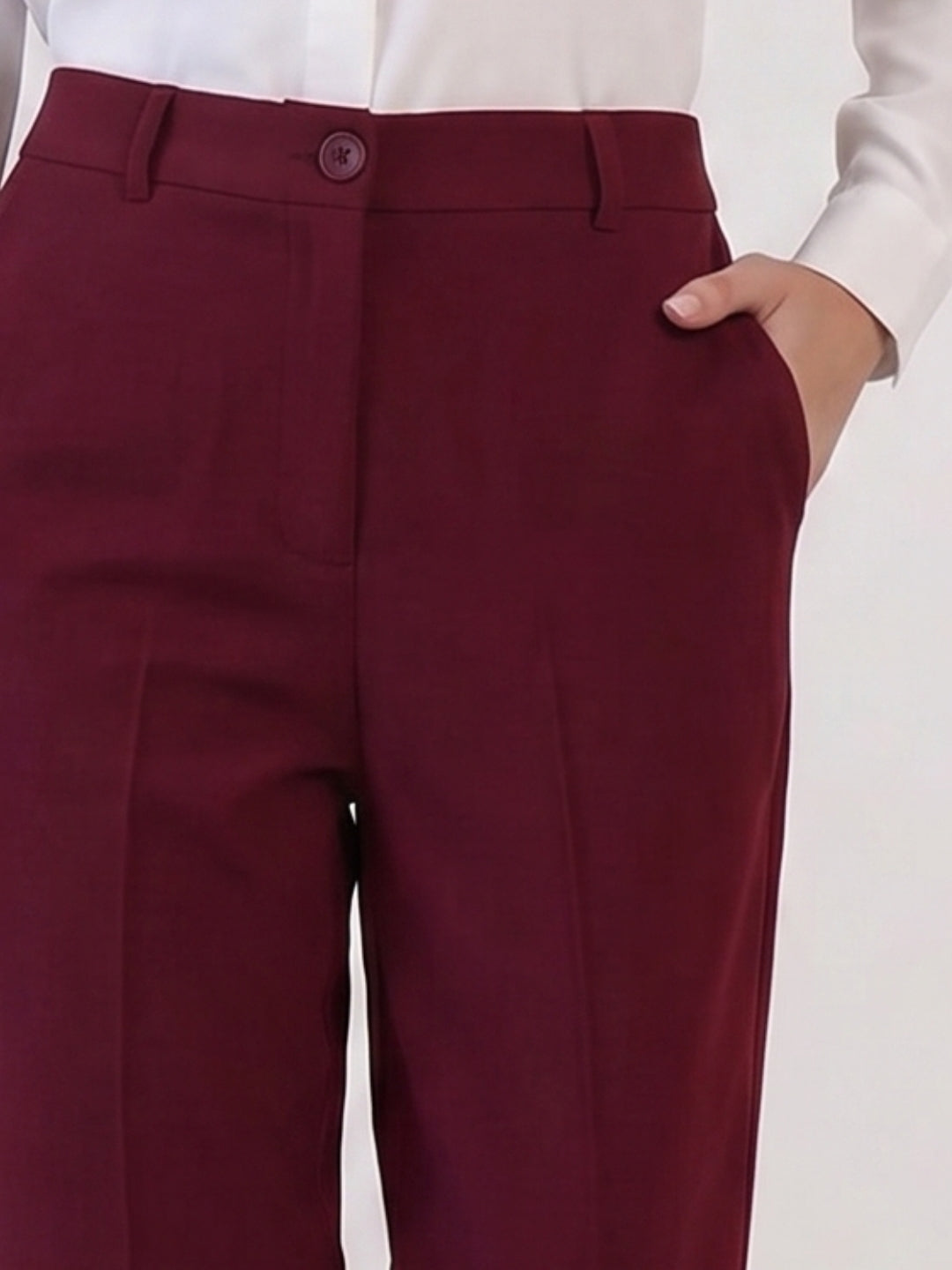 Women Burgundy High-Rise Trousers