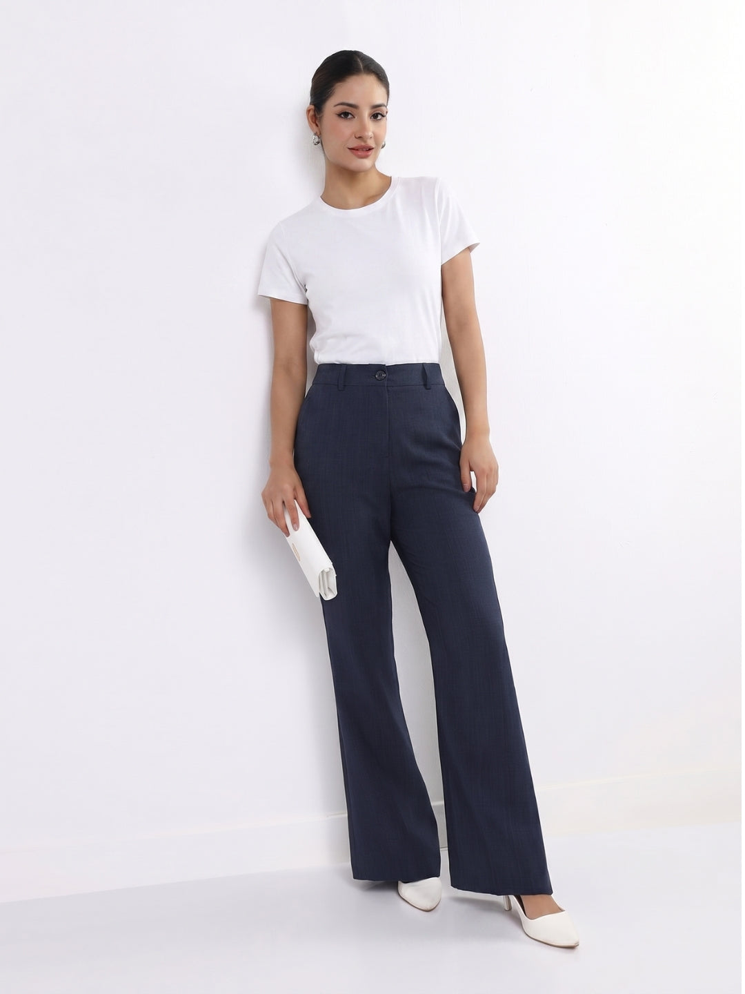 Women Navy Blue High-Rise Trousers