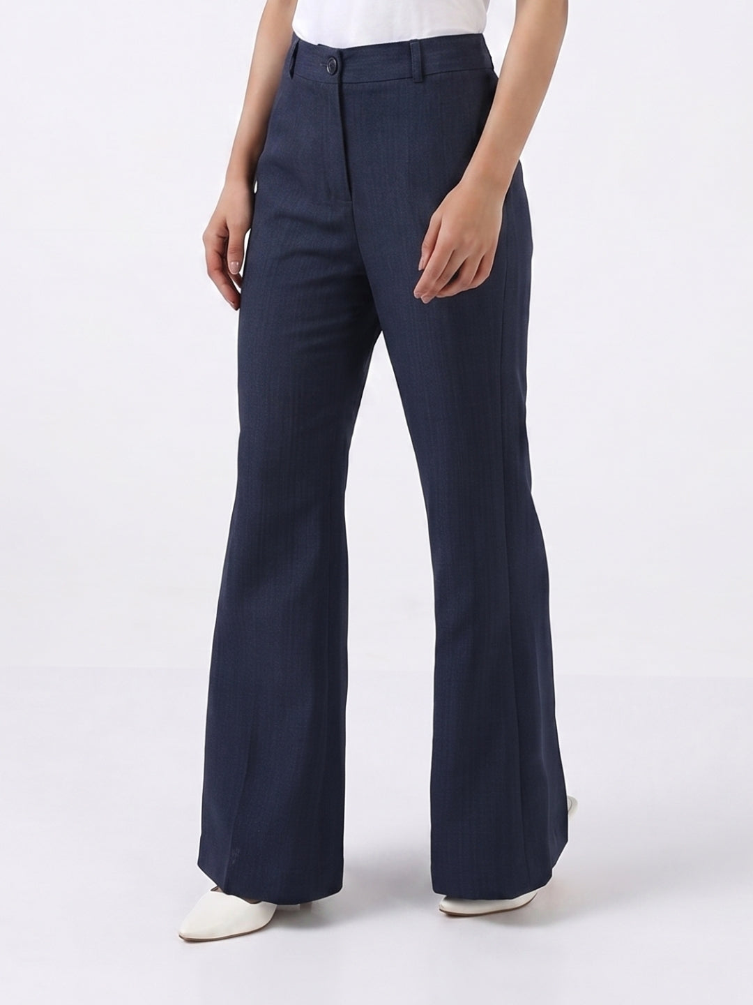 Women Navy Blue High-Rise Trousers
