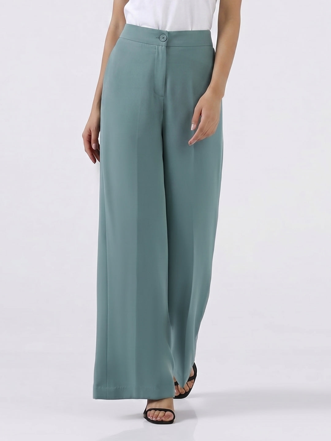 Women Sage Green High-Rise Trousers