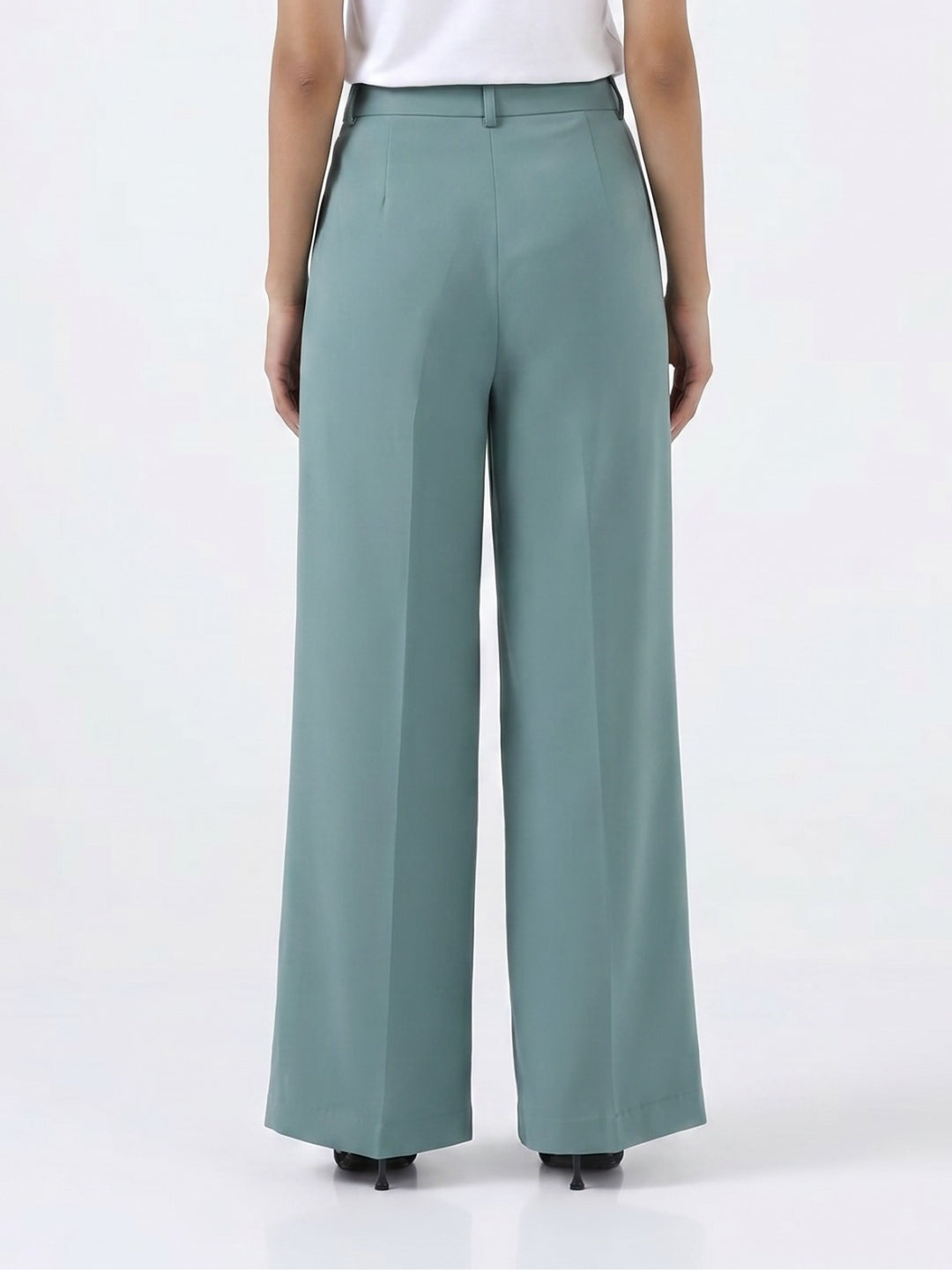 Women Sage Green High-Rise Trousers