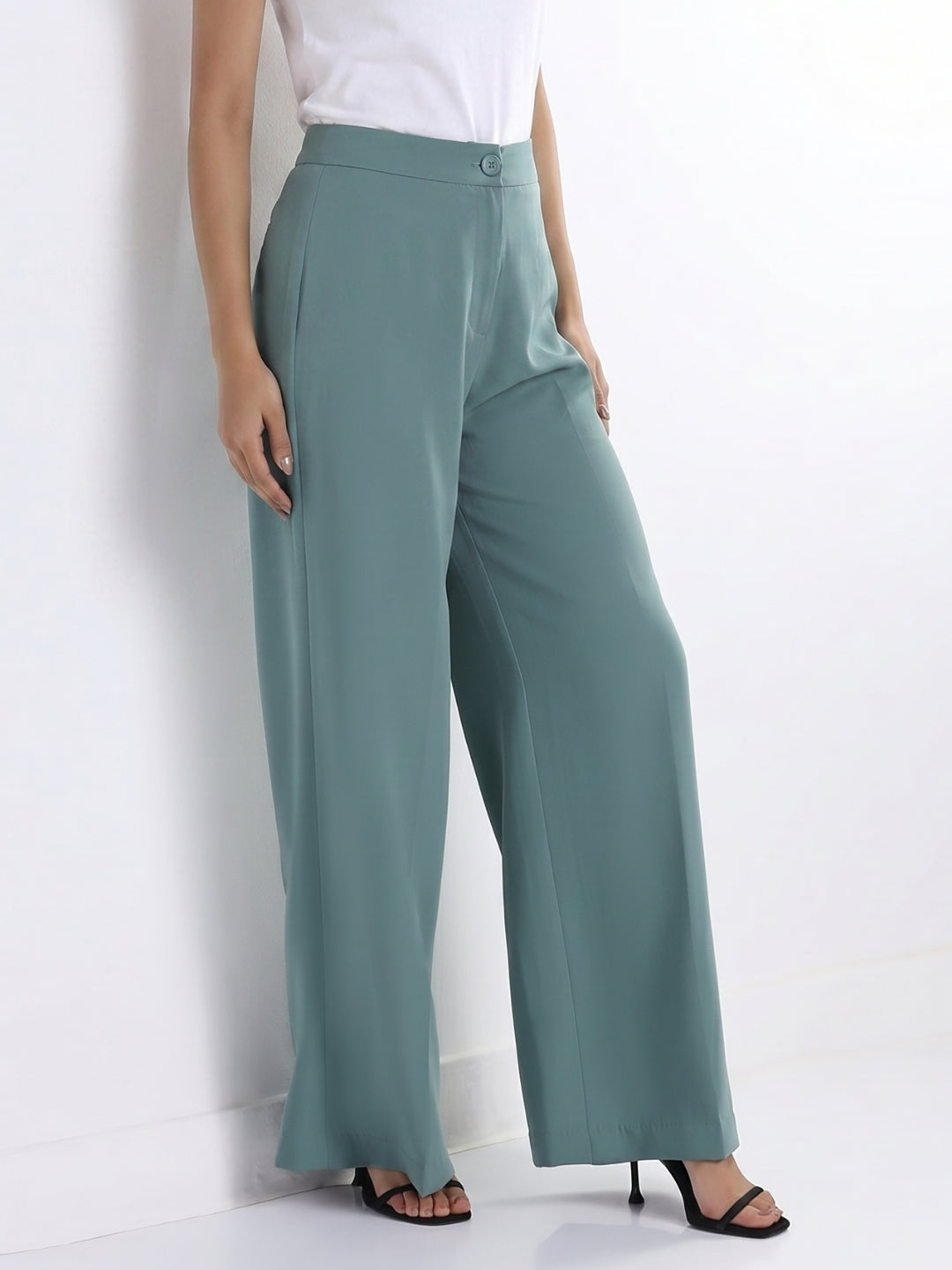 Women Sage Green High-Rise Trousers