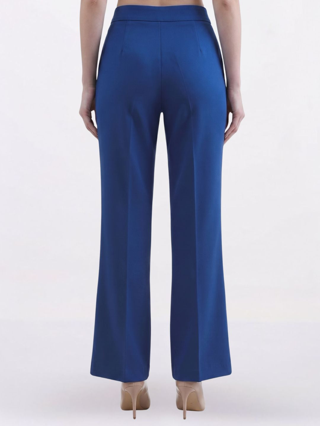 Women Ink Blue Stretch High Rise Flared Trouser