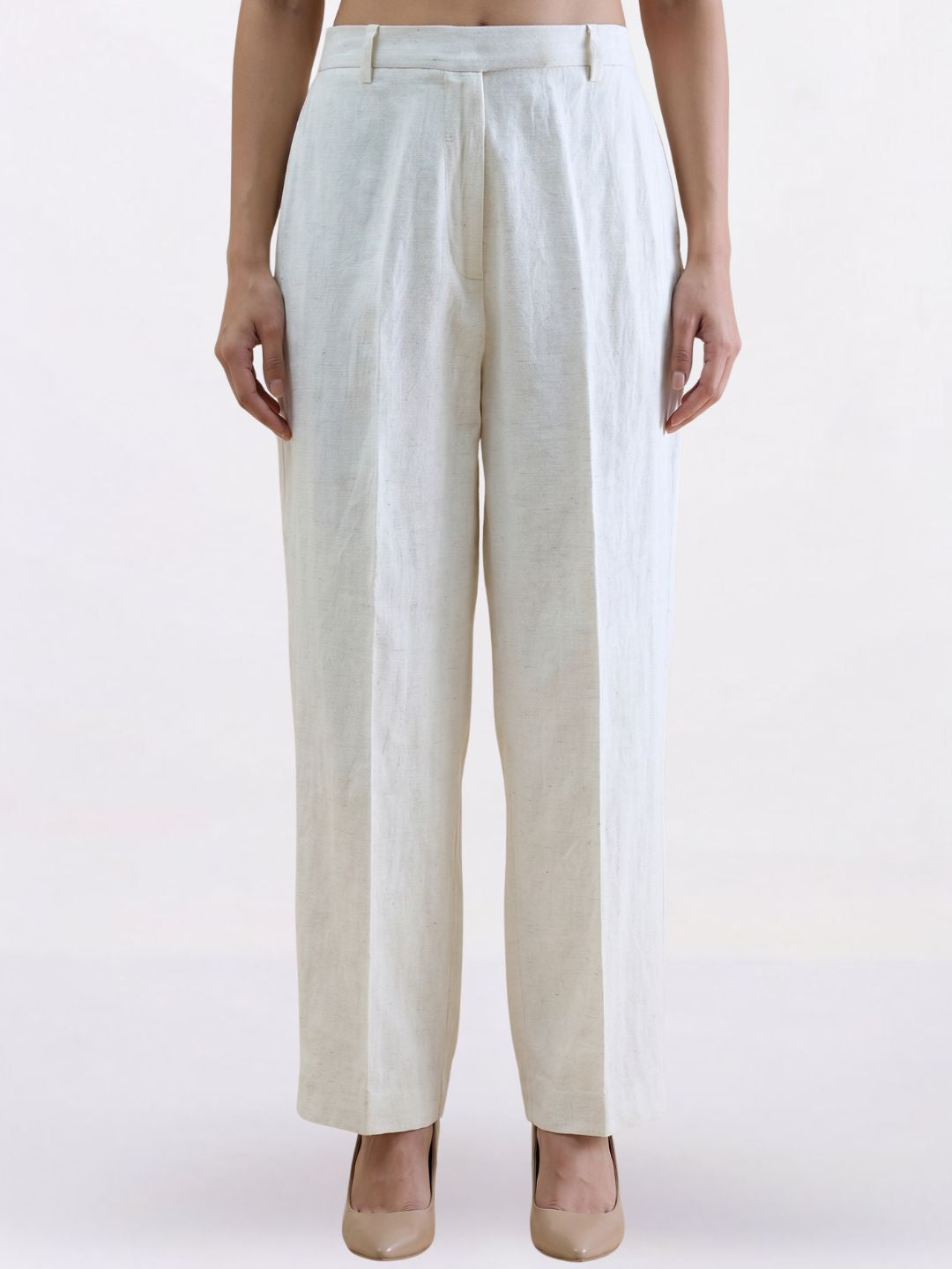 Women Beige Stretch High Rise Straight Fit Trouser
