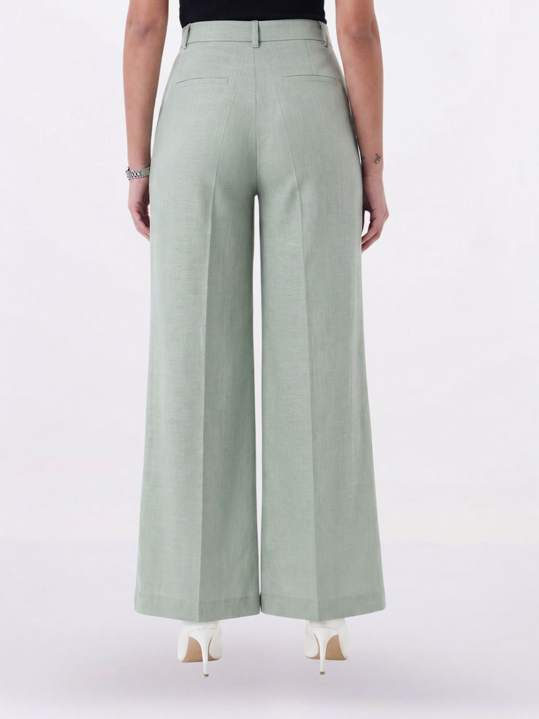 Women Sage Green Stretch High Rise Trouser