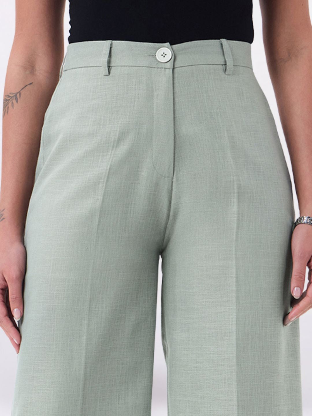 Women Sage Green Stretch High Rise Trouser