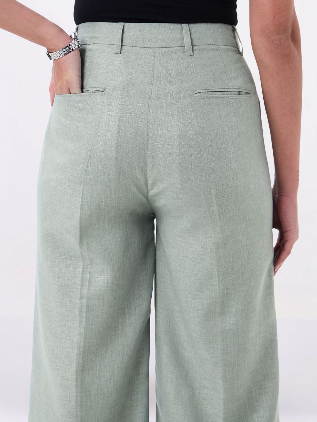 Women Sage Green Stretch High Rise Trouser