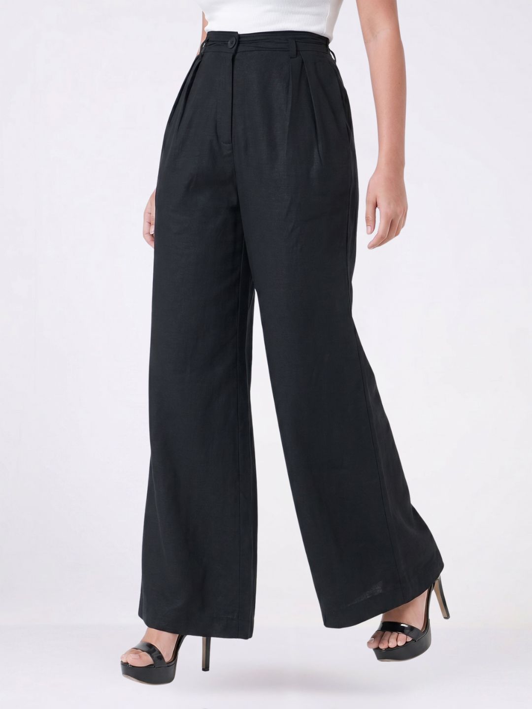 Women Black Stretch High Rise Pleated Trouser