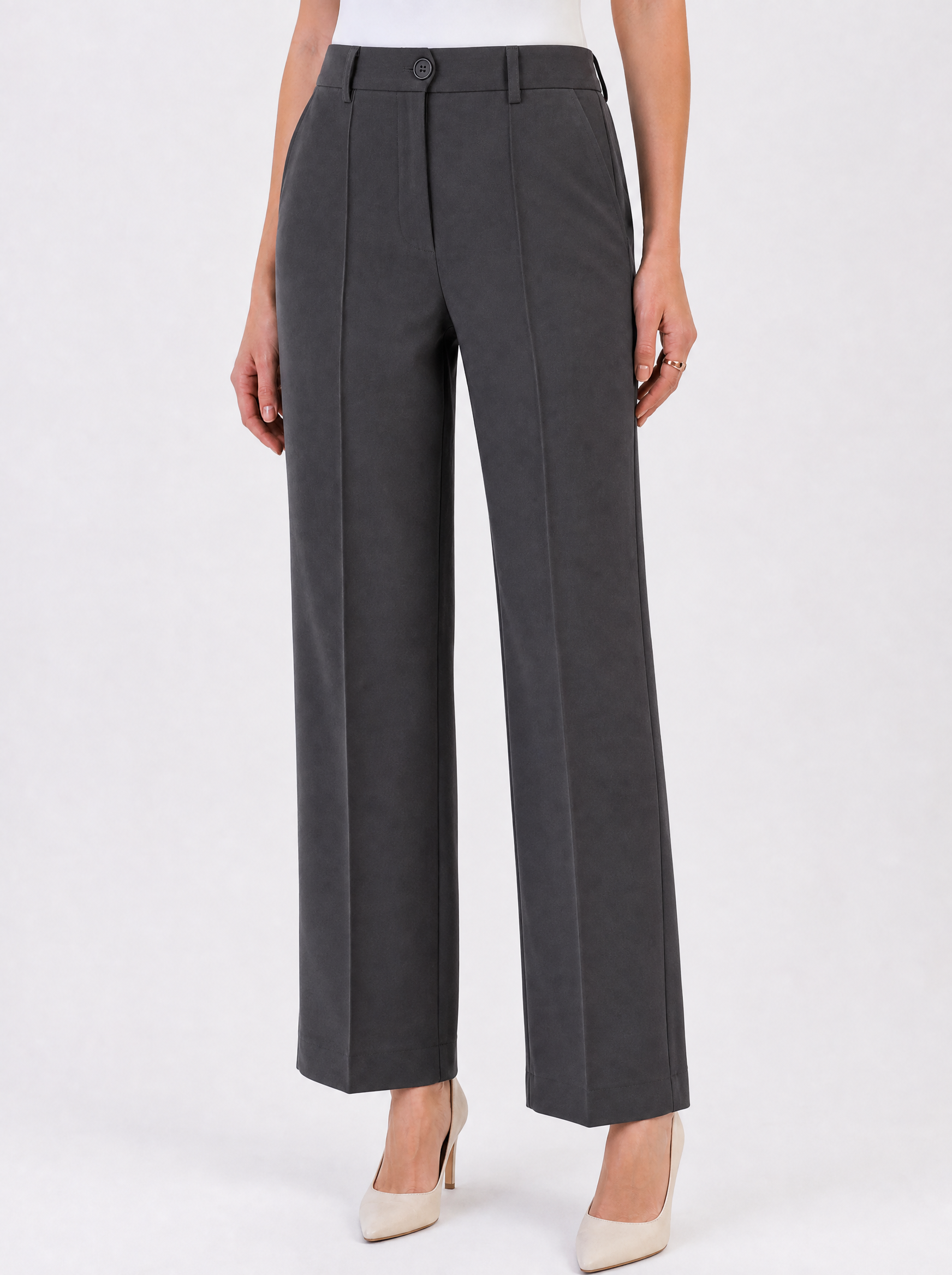 Women Dark Grey Stretch Mid Rise Pleated Trouser