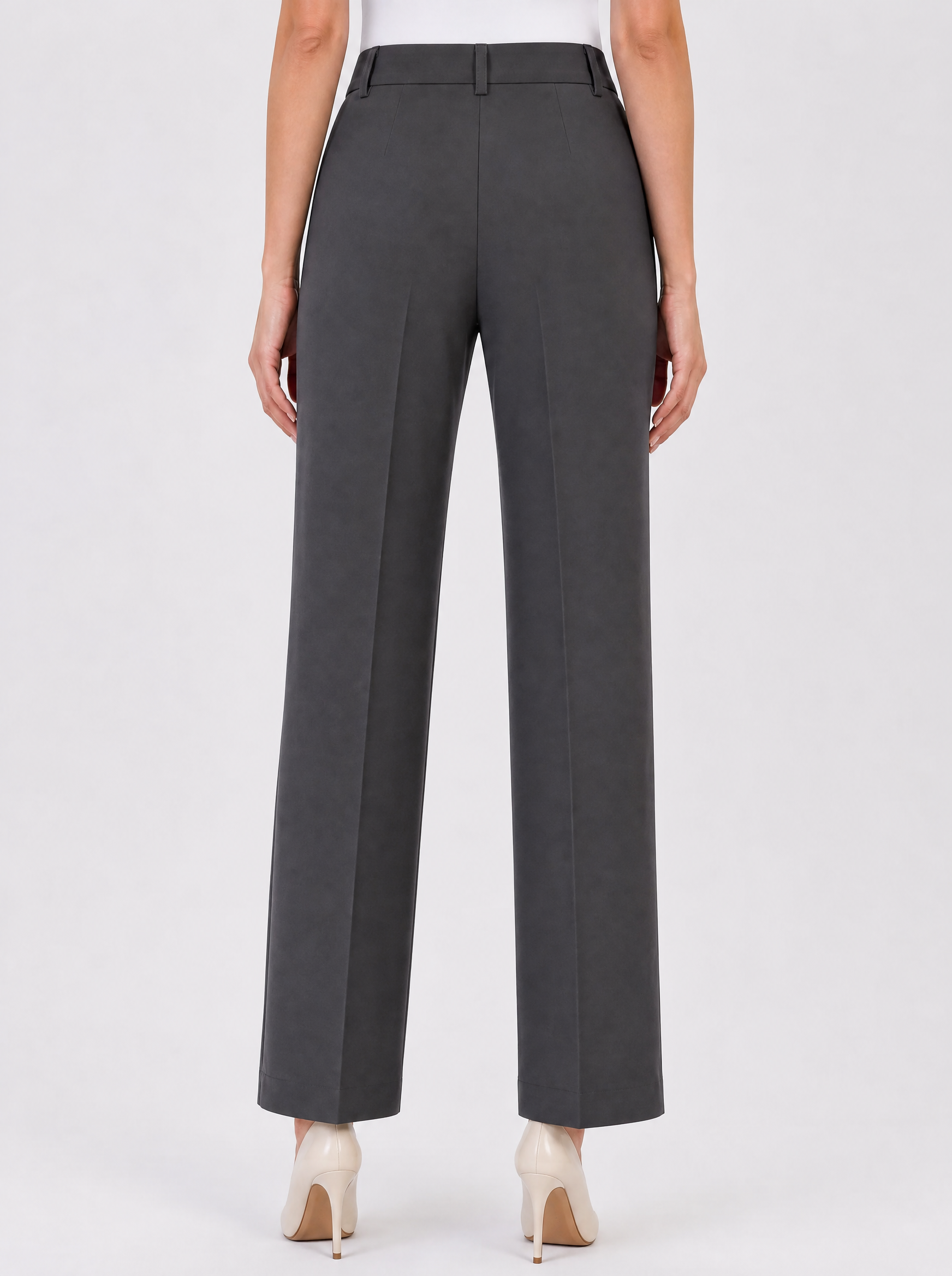 Women Dark Grey Stretch Mid Rise Pleated Trouser