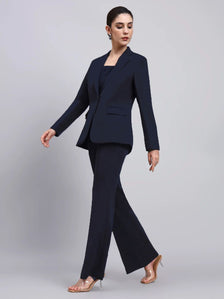 Tailored Navy Blue Blazer-Set and Flared Pants