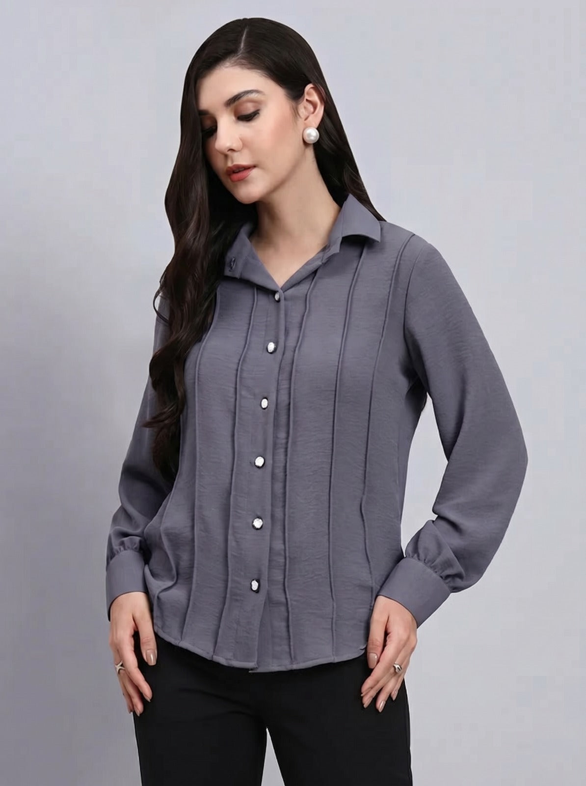 Women Grey Shirt with  Black Formal Trousers