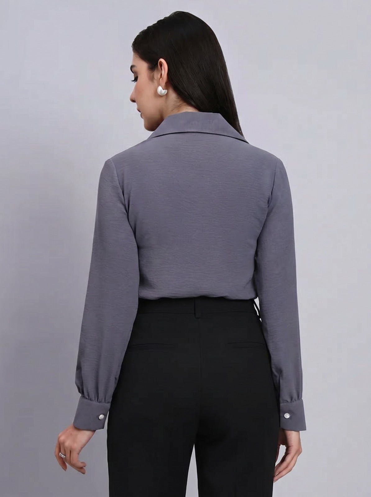 Women Grey Shirt with  Black Formal Trousers
