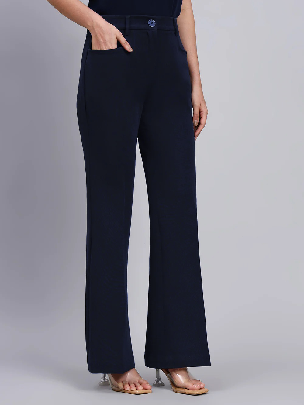 Tailored Navy Blue Blazer-Set and Flared Pants