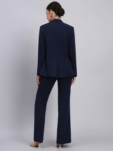 Tailored Navy Blue Blazer-Set and Flared Pants