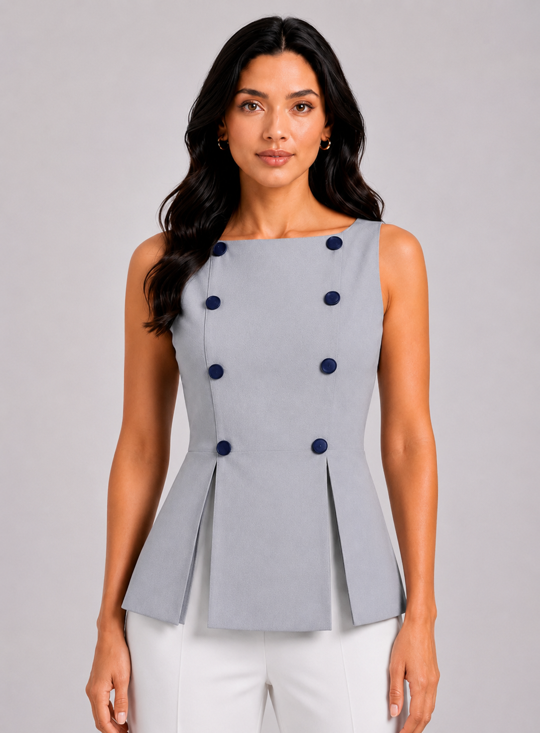 Women Grey Buttoned Top