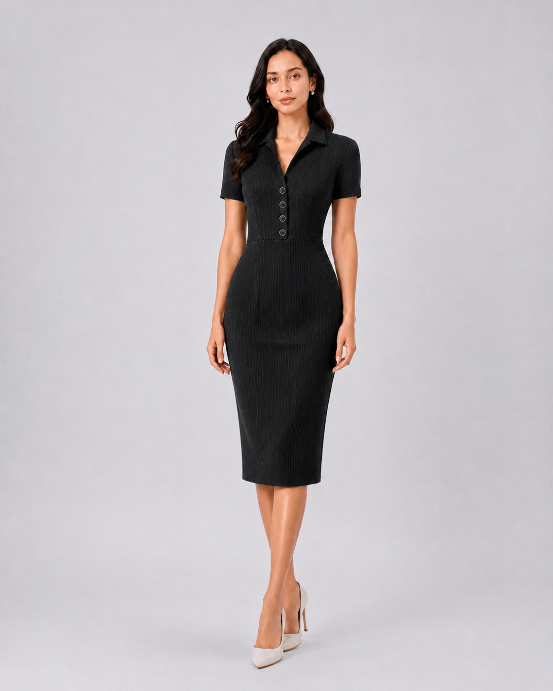 Women Black Pinstripe Sheath Dress