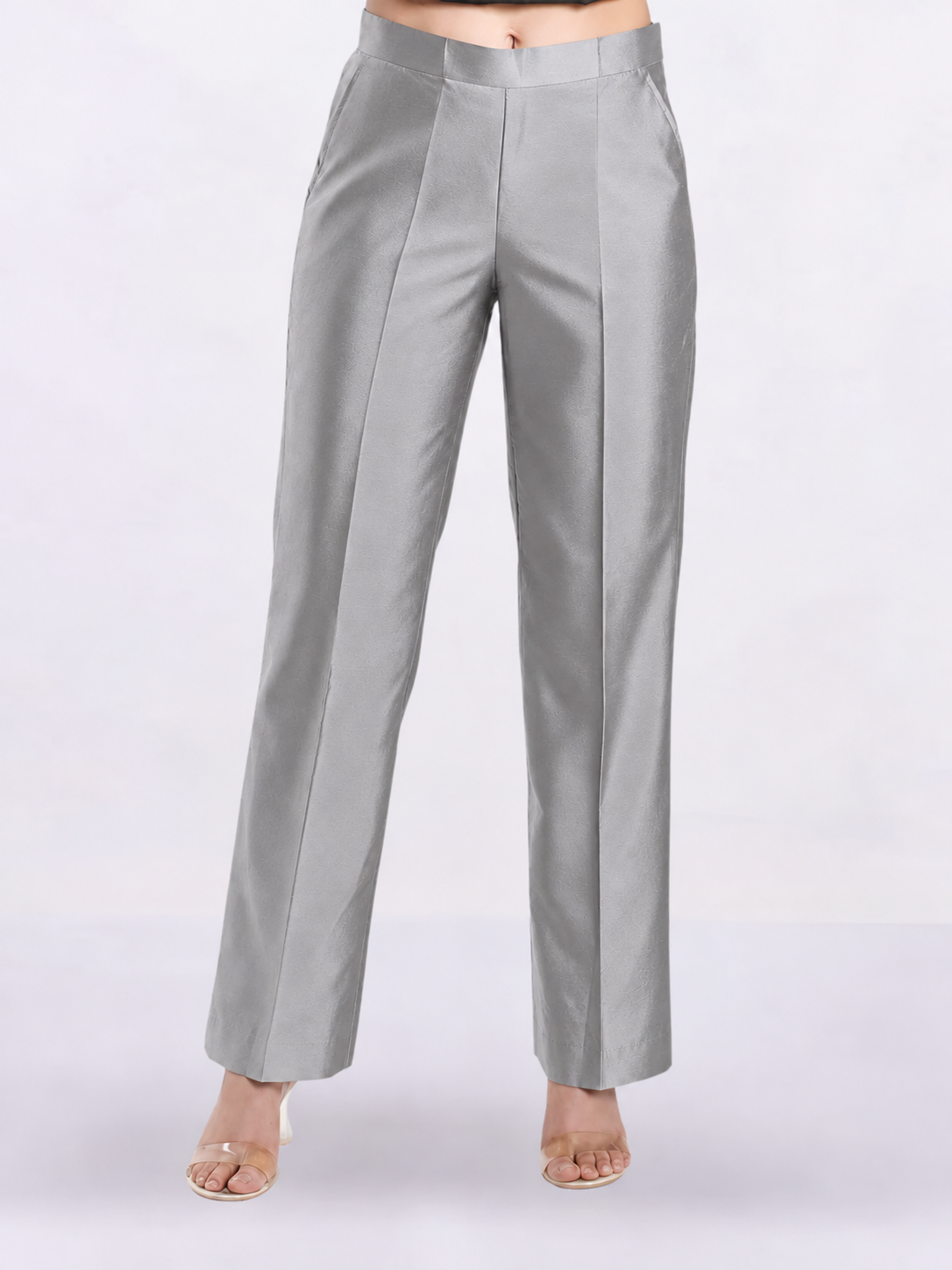 Women Gold-Toned Mid Rise Straight Fit Trousers