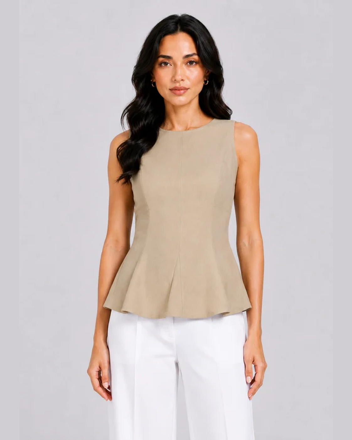 Women Beige Textured Sleeveless Top