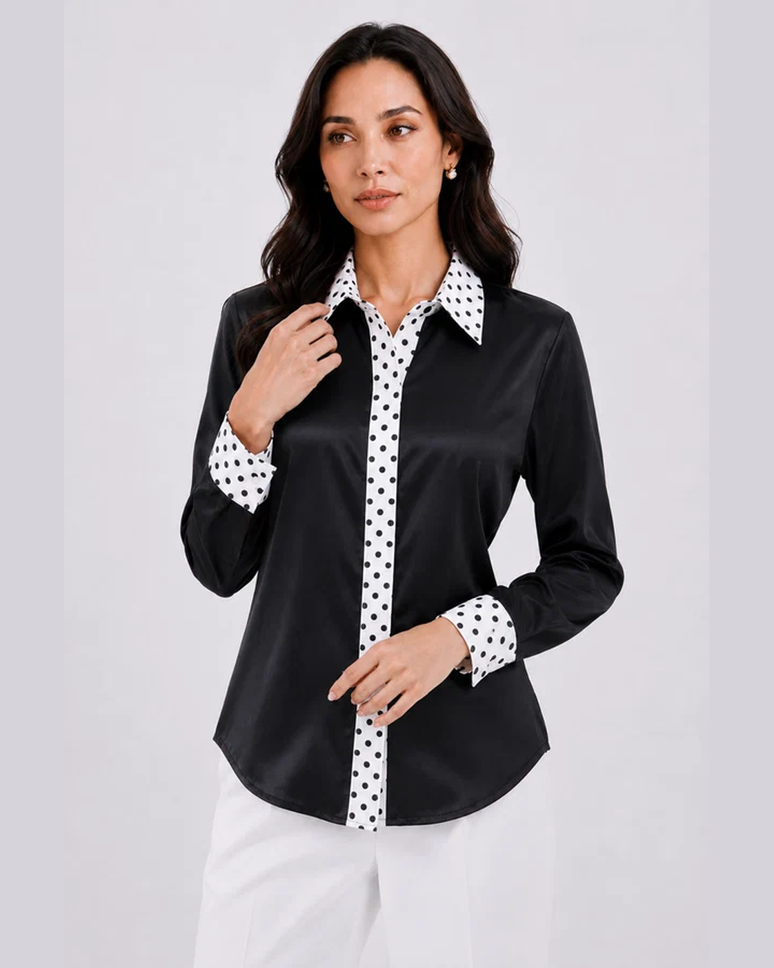 Women Black Satin Regular Fit Shirt