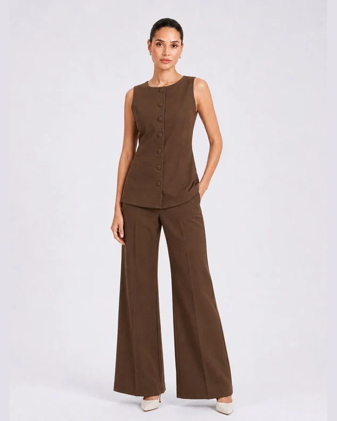 Women Brown Boat Neck Co-Ord Set