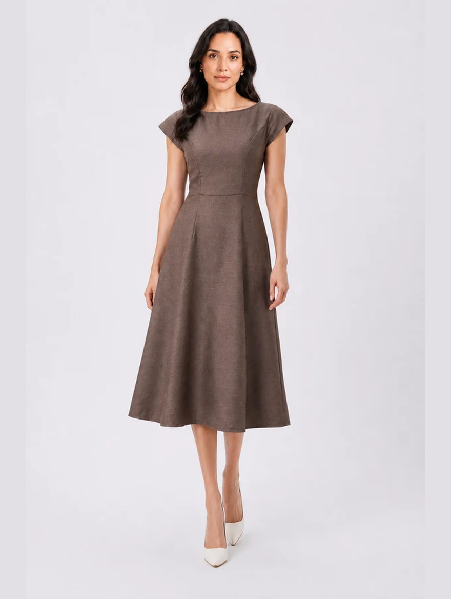 Women Taupe Non - Stretch Fit & Flare Midi Dress