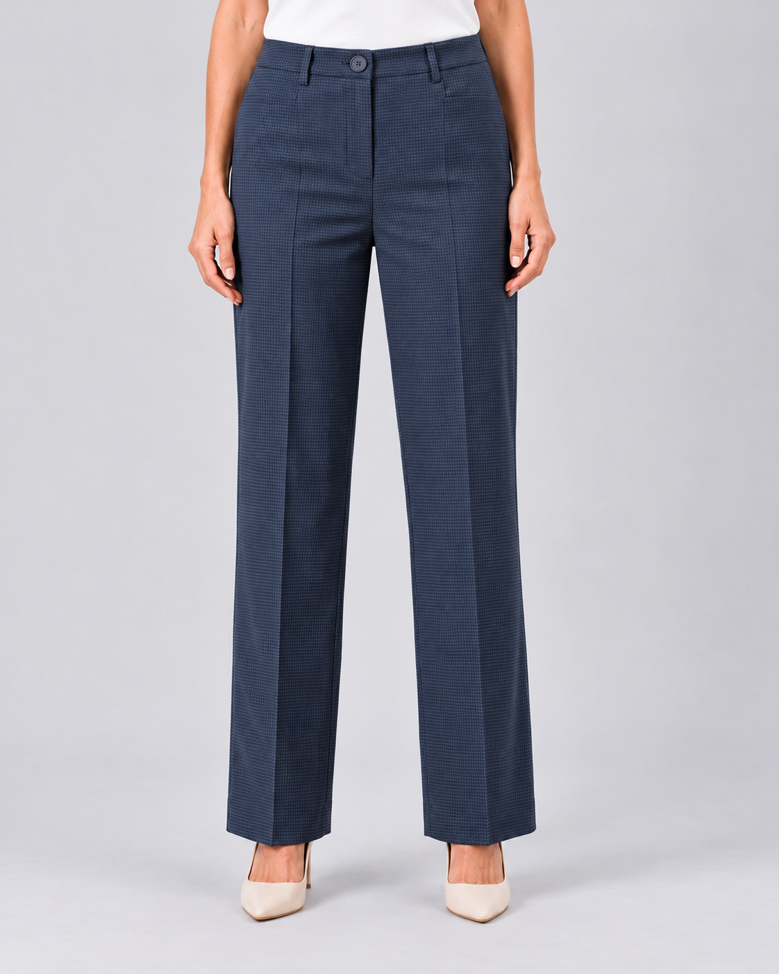 Women Navy Blue Checked Formal Trouser