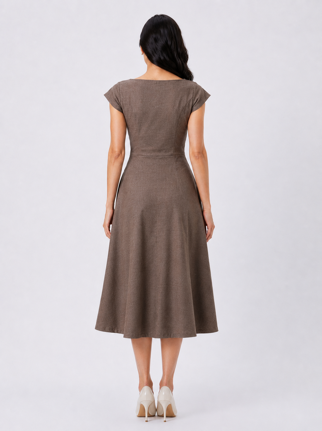 Women Taupe Non - Stretch Fit & Flare Midi Dress
