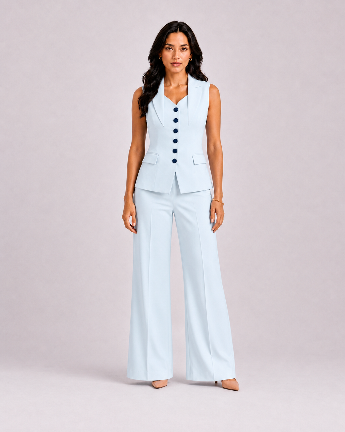 Women Blue Stretch Sleeveless Co-ord Set
