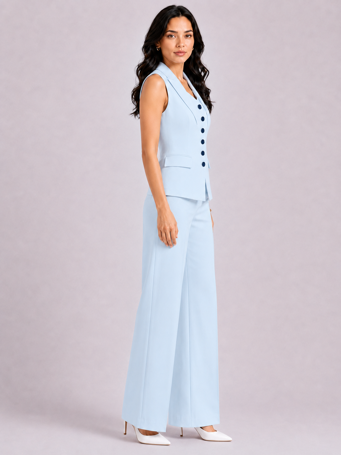 Women Blue Stretch Sleeveless Co-ord Set