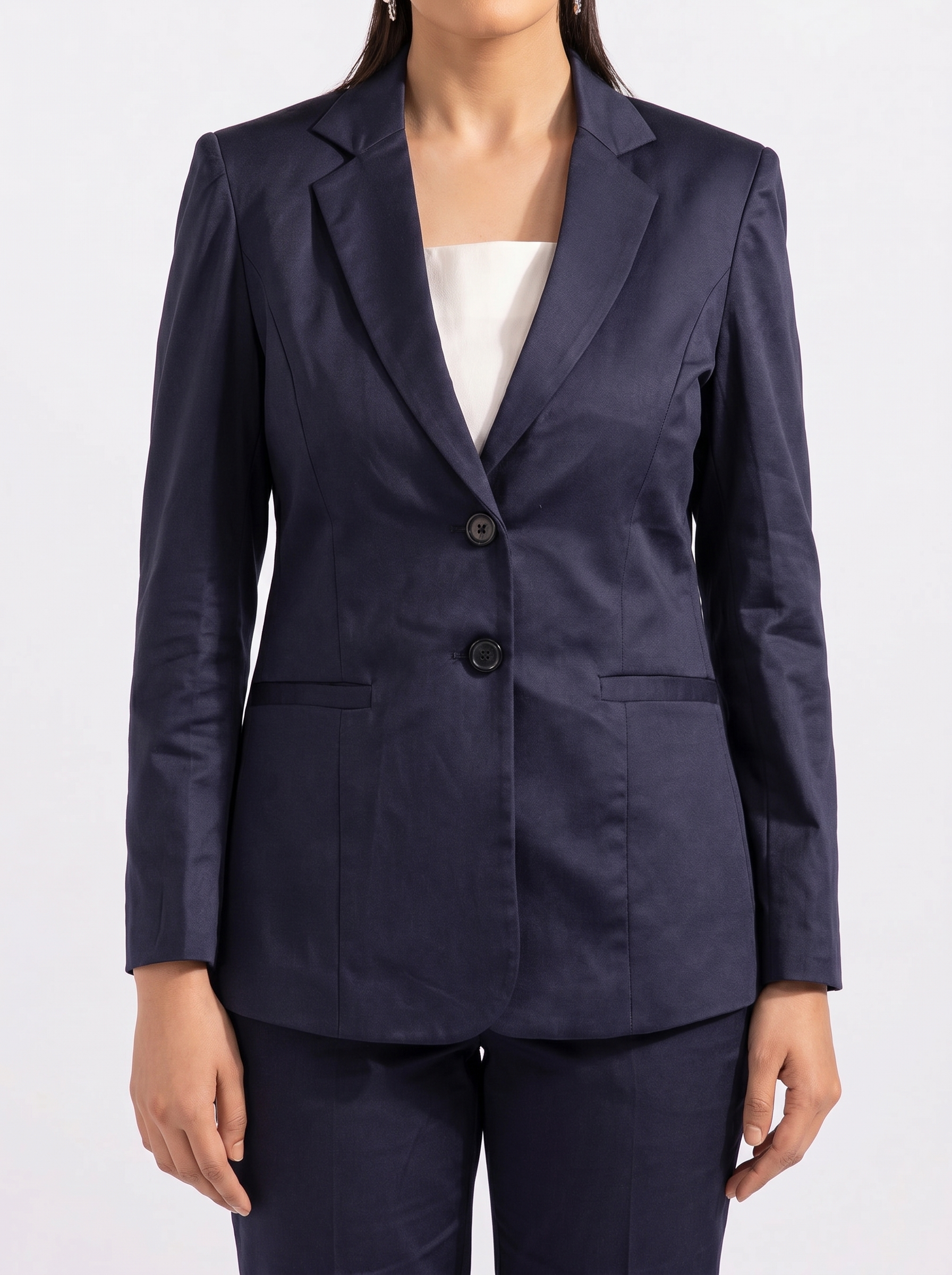 Women Navy Blue Single-Breasted Formal Pant Suit