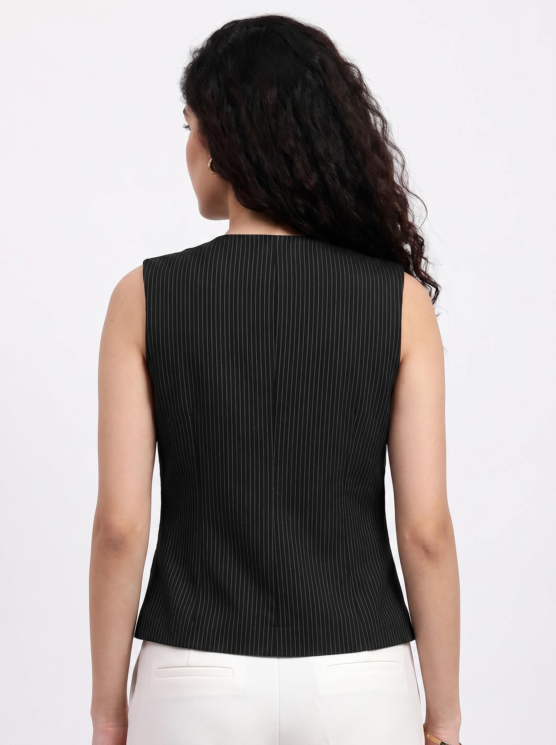 Women Black Pinstripe Top