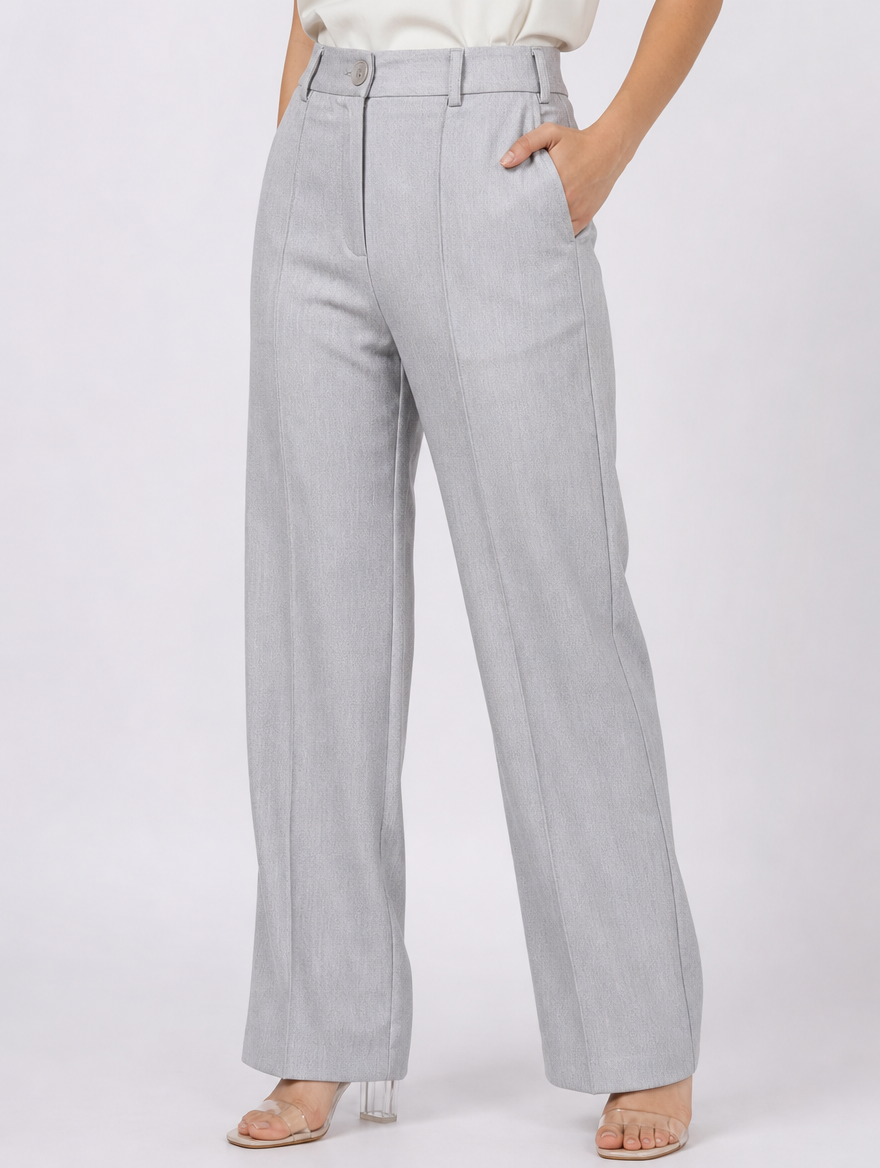 Women Light Grey Stretch Mid Rise Trouser