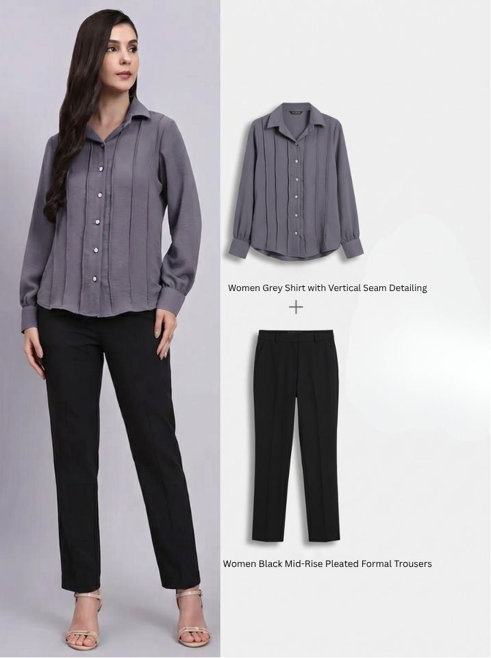 Women Grey Shirt with  Black Formal Trousers