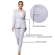 Notch Collar Stretch Pant Suit- Ice Blue