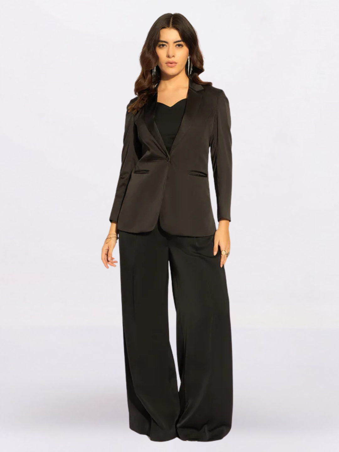 Women Black Three - Piece Satin Pantsuit