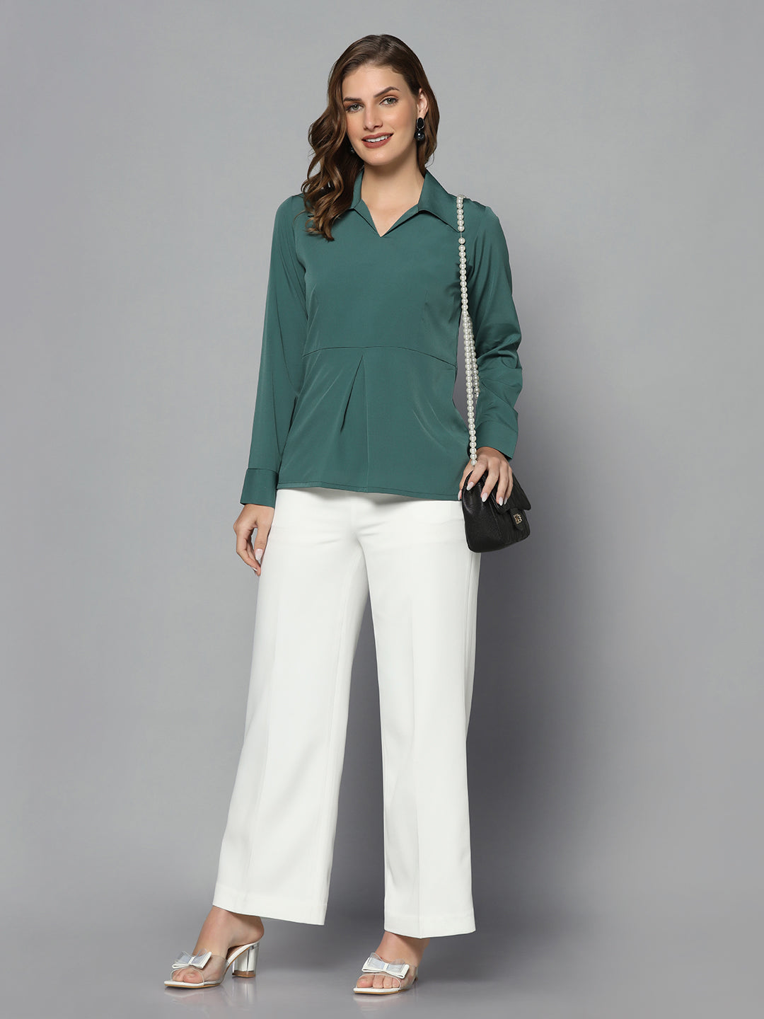 Collared Crepe Top - Green