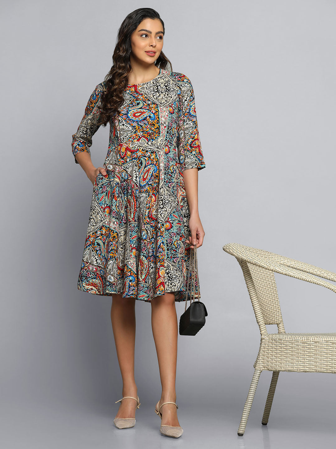 Printed Multicolor Flare Dress