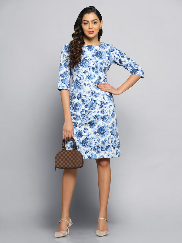 Cotton Shift Dress- Blue and White