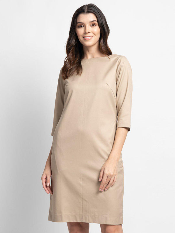 Tan Poly Cotton Sheath Dress