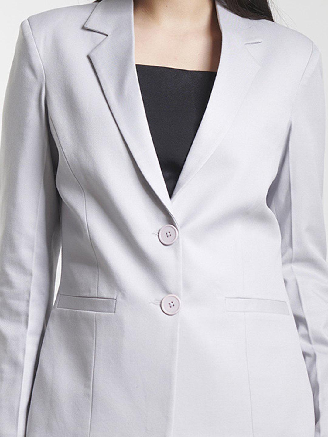 Poly Cotton Double Button Blazer For Women  - Grey