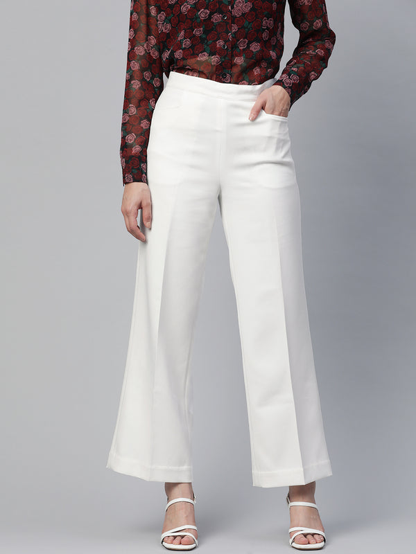Comfort Fit Wide Bottom Stretch Trouser - White