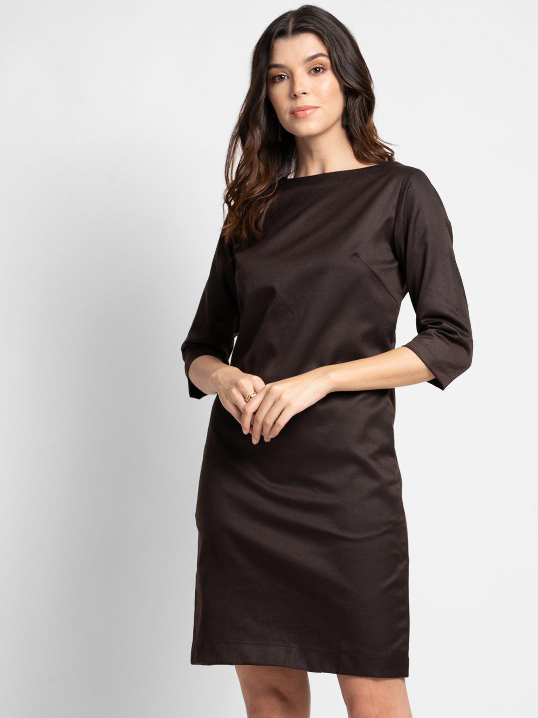 Chocolate Brown Poly Cotton Sheath Dress