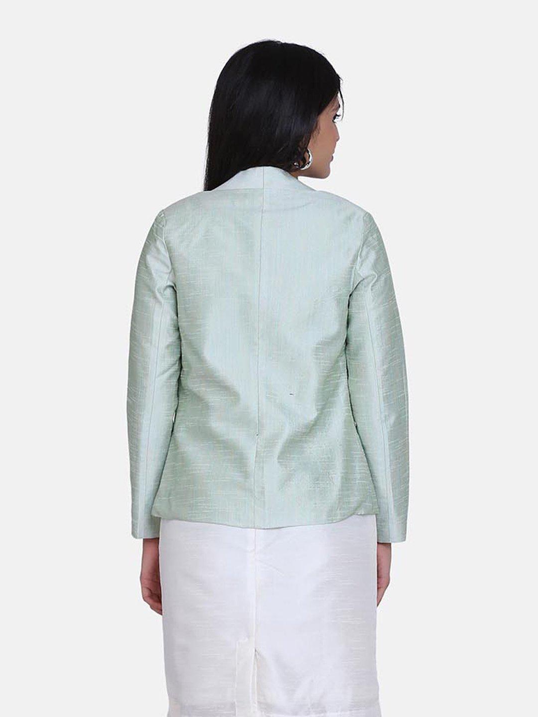 Dupioni Front Open Jacket For Women - Pistachio Green
