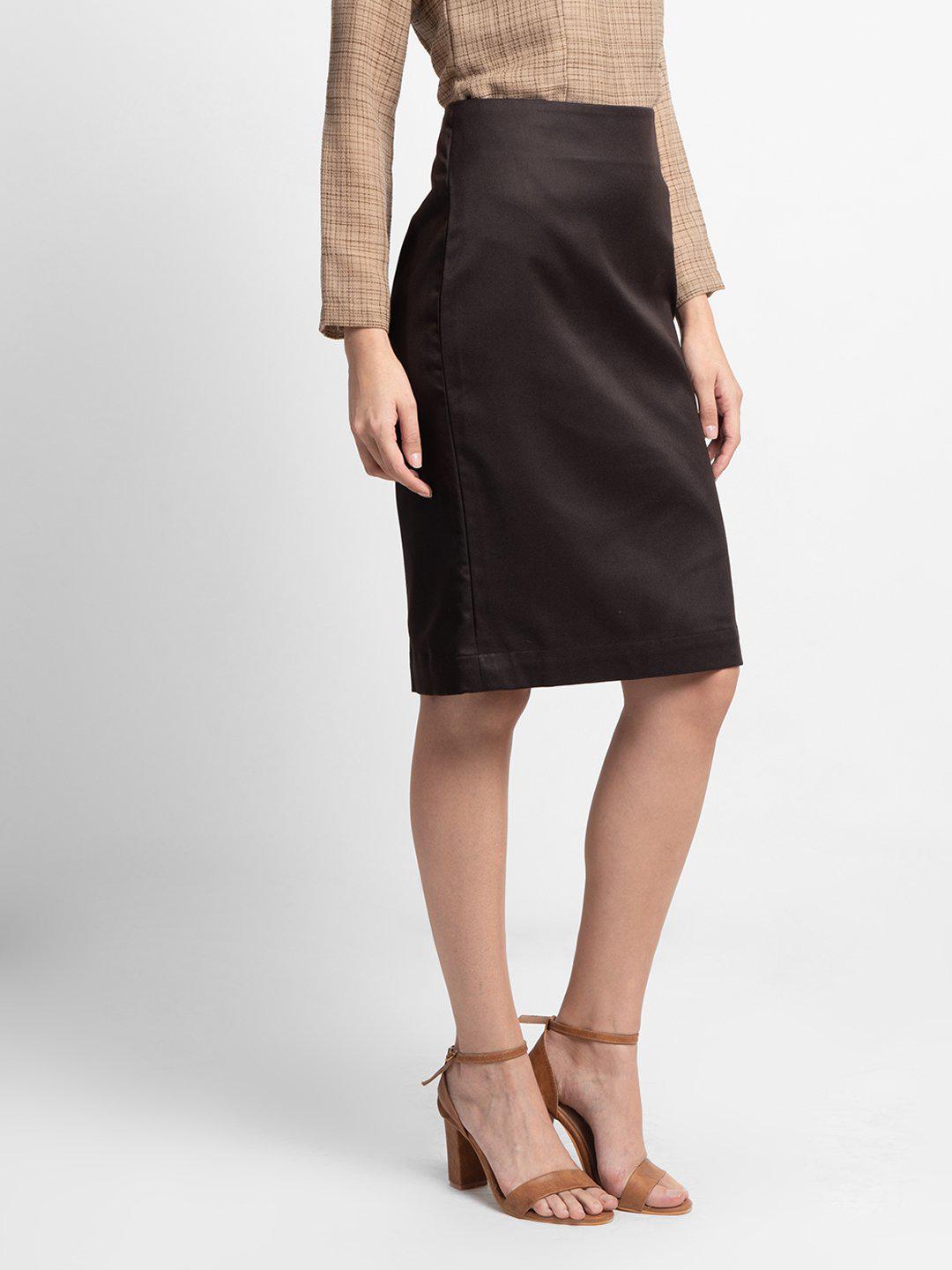 Chocolate Brown Poly Cotton Straight Skirt